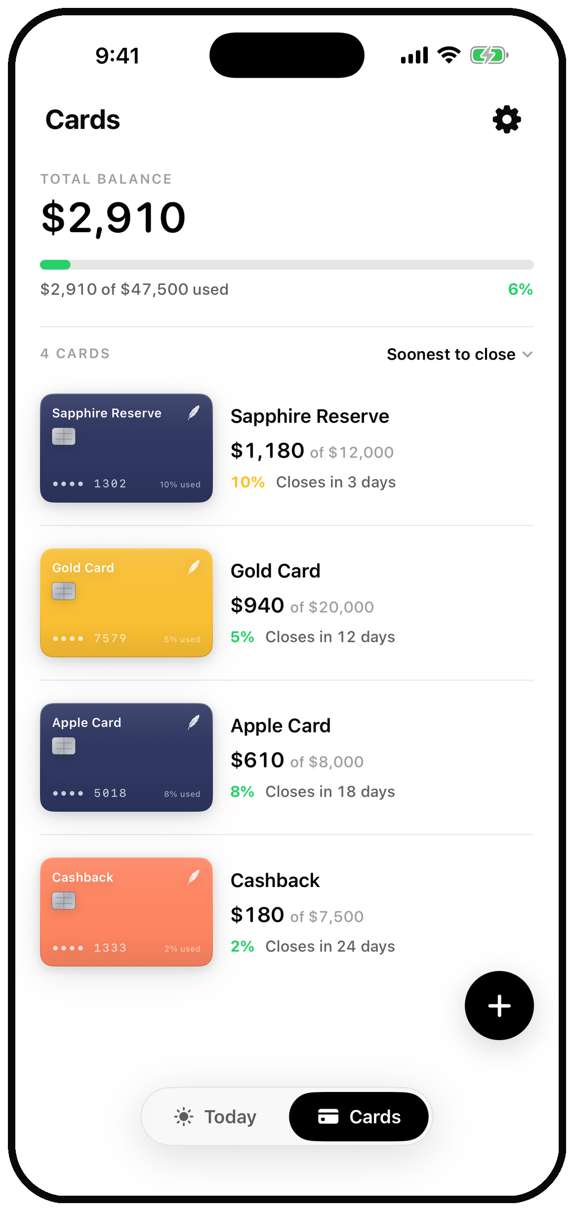 Credit Owl — your cards, sorted by what's due